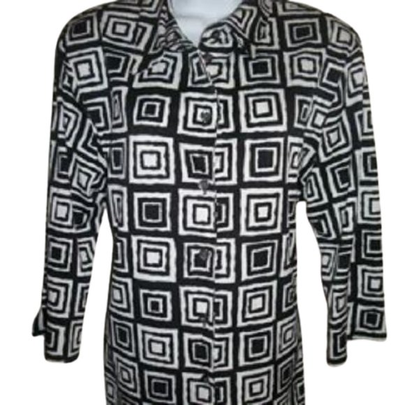 Black White Geometric Blouse Size 14 - Picture 1 of 1